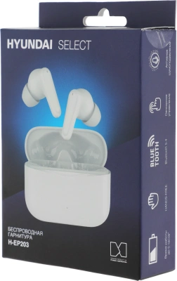 Гарнитура внутриканальные Hyundai Select H-EP203 белый беспроводные bluetooth в ушной раковине (HEP203W)