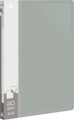 Папка с 20 прозр.вклад. Бюрократ -BPV20GREY A4 пластик 0.6мм торц.карм с бум. встав серый