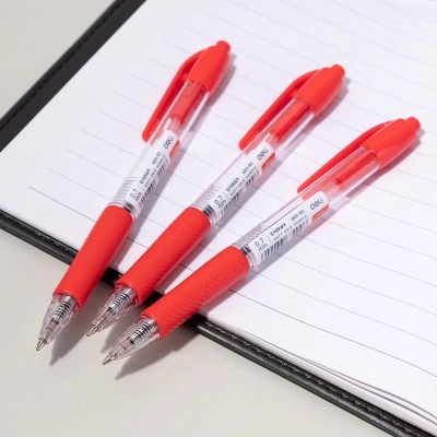 Ручка шариков. автоматическая Deli EveryU EQ60-RD прозрачный/красный d=0.7мм красн. черн. 1стерж. пулевидный пиш. наконечник кругл. резин. манжета