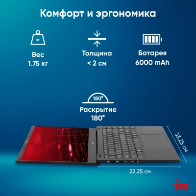 Ноутбук IRU Planio 15ING N-series N100 8Gb SSD512Gb Intel UHD Graphics 15.6" IPS FHD (1920x1080) Windows 11 Pro 64 black WiFi BT Cam 6000mAh (2059105)