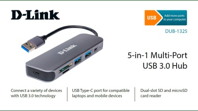 Разветвитель USB 3.0 D-Link DUB-1325/A1A 2порт. серый