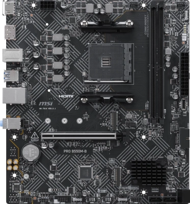 Материнская плата MSI PRO B550M-B Soc-AM4 AMD B550 2xDDR4 mATX AC`97 8ch(7.1) GbLAN RAID+HDMI+DP