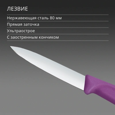 Нож кухонный Victorinox Swiss Classic (6.7605.C1) стальной универсальный для чистки овощей и фруктов лезв.80мм прямая заточка пурпурный