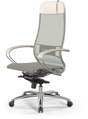 Кресло Метта Samurai S-1 молочный сиденье молочный сетка с подголов. крестов. алюминий хром