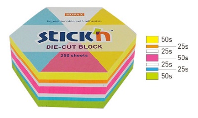 Блок самоклеящийся бумажный Stick`n 21827 61x70мм 250лист. неон ассорти "гексагон"
