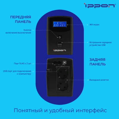 Источник бесперебойного питания Ippon Back Power Pro II Euro 650 360Вт 650ВА черный