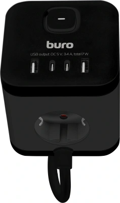 Сетевой удлинитель Buro BU-PC3.1UС-B 1.5м (3 розетки) черный (коробка)