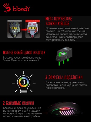 Мышь A4Tech Bloody Q51 черный/рисунок оптическая 6200dpi USB 8but