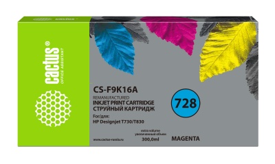 Картридж струйный Cactus CS-F9K16A 728XXL пурпурный (300мл) для HP DesignJet T730, T830 с чипом