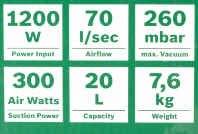 Строительный пылесос Bosch AdvancedVac20 1200Вт (уборка: сухая/влажная/выдув) зеленый