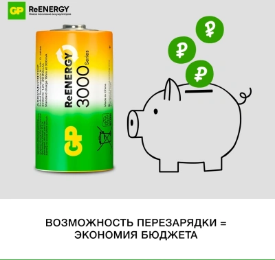 Аккумулятор GP 300DHC D NiMH 3000mAh (2шт)