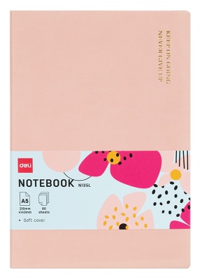 Блокнот Deli EN135LPINK A5 210х143мм искусст. кожа 80л линейка мягкая обложка розовый