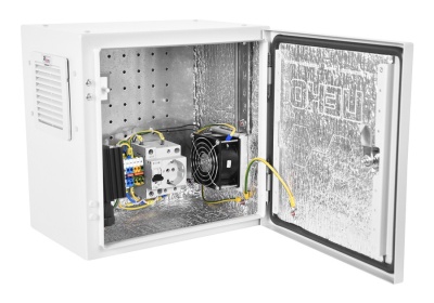 Шкаф монтажный ЦМО Эконом (ШТВ-НЭ-3.3.21-3ААА-Т2) настенный 300x300мм пер.дв.стал.лист задн.дв.спл.стал.лист несъемн.бок.пан. серый 180мм 8кг 300мм IP66 уличный всепогодный с нагревателем 60Вт