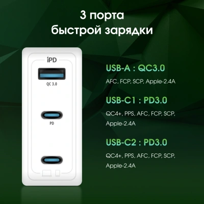 Сетевое зар./устр. Digma Pro DPW10C 100W 5A (PD+QC) 2хUSB-C/USB-A универсальное белый (DPW1С0G012WH)