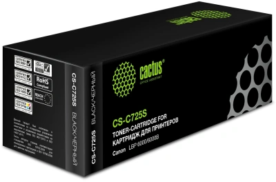 Картридж лазерный Cactus CS-C725S-6 C725S черный (1600стр.) для Canon i-Sensys 6000/6000b с чипом