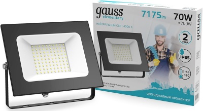 Прожектор уличный Gauss Elementary светодиодный 70Втчерный (613100270)