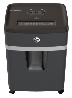 Шредер HP Pro 12MC черный (секр.P-5) фрагменты 12лист. 25лтр. скрепки скобы пл.карты