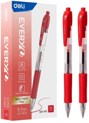 Ручка шариков. автоматическая Deli EveryU EQ60-RD прозрачный/красный d=0.7мм красн. черн. 1стерж. пулевидный пиш. наконечник кругл. резин. манжета