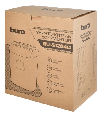 Шредер Buro Office BU-S1204D (секр.P-4) фрагменты 12лист. 21лтр. пл.карты CD
