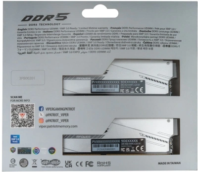 Память DDR5 2x16GB 6000MHz Patriot PVXR532G60C30KM Viper Xtreme 5 RGB RTL Gaming PC5-48000 CL30 DIMM UDIMM 288-pin 1.35В с радиатором Ret