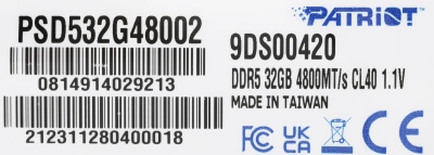 Память DDR5 32GB 4800MHz Patriot PSD532G48002 Signature RTL PC5-38400 CL40 DIMM UDIMM 288-pin 1.1В dual rank Ret