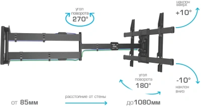 Кронштейн для телевизора Kromax DIX-30 черный 32"-65" макс.60кг настенный поворот и наклон