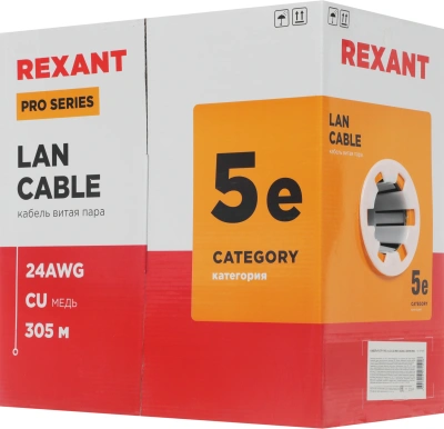 Кабель информационный Rexant PRO 02-0025 кат.5E F/UTP 4 пары 24AWG PVC внутренний 305м серый