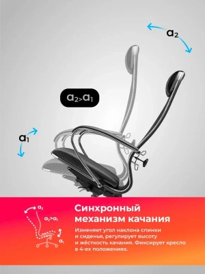 Кресло Метта ErgoLife Comfort черный сиденье черный сет./экокожа с подголов. крестов. сталь хром