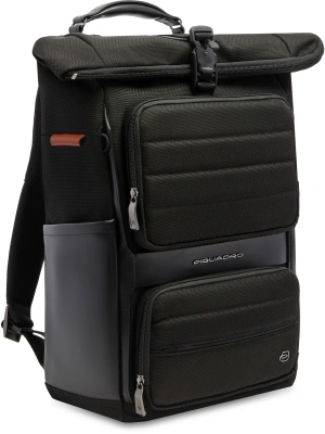 Рюкзак мужской Piquadro Oberon CA7280W150/N роллтоп черный нейлон/натур.кожа
