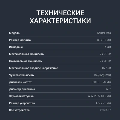 Колонки автомобильные Digma KERNEL MAX 140Вт 84дБ 4Ом 16см (6.5дюйм) (ком.:2кол.) коаксиальные двухполосные