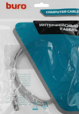 Кабель Buro USB A(m) USB B(m) 1.8м (USB2.0-AM/BM-Trans) прозрачный