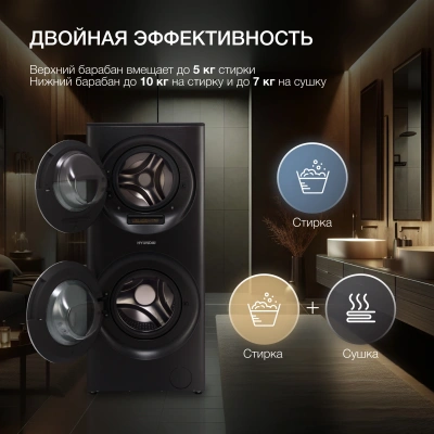 Стиральная машина Hyundai Gemini WMD9423 класс: A+++ загр.фронтальная макс.:15кг (с сушкой) темно-серебристый инвертор
