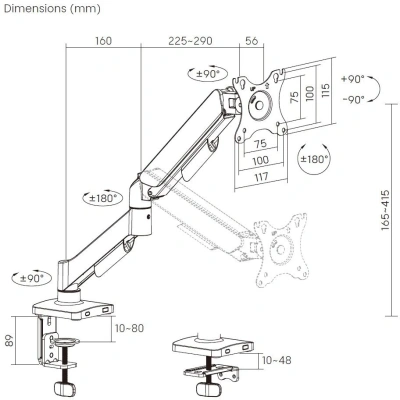 Кронштейн для мониторов Cactus CS-VM-MD-70-BK черный/белый 17"-32" макс.9кг настольный поворот и наклон