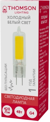Лампа светодиодная Thomson TH-B4219 4Вт цок.:G4 капсул. 220B св.свеч.бел.хол. (упак.:1шт)