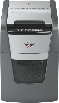 Шредер Rexel Optimum AutoFeed 100X черный с автоподачей (секр.P-4) фрагменты 100лист. 34лтр. скрепки скобы пл.карты