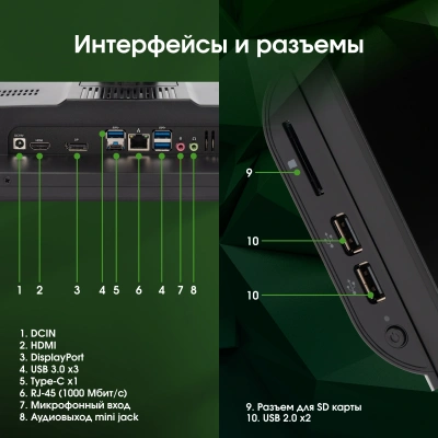 Моноблок Digma Pro Vision 23.8" Full HD Ryzen 3 5425U (2.7) 8Gb SSD256Gb RGr CR Windows 11 Pro Eth WiFi BT 90W клавиатура мышь Cam черный 1920x1080