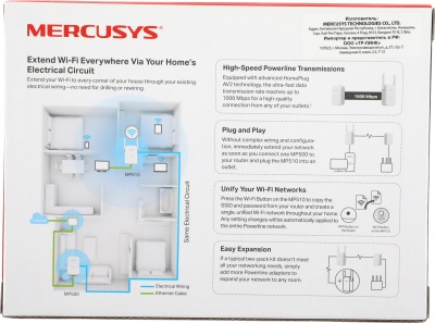Сетевой адаптер HomePlug AV Mercusys MP510 KIT AV1000 Gigabit Ethernet (ант.внеш.несъем.) 2ант. (упак.:2шт)