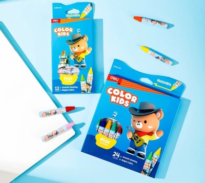 Восковые мелки Deli EC221-12 трехгр. 12цв. (12шт) дл.75мм д.11мм картон.кор./европод.