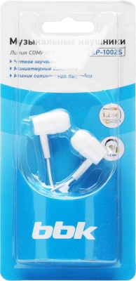 Наушники внутриканальные BBK EP-1002S 1.2м белый проводные в ушной раковине (EP-1002S (W))