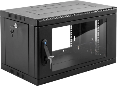 Шкаф коммутационный ЦМО (ШРН-6.350-9005) настенный 6U 600x350мм пер.дв.стекл 200кг черный 300мм 10кг 180град. 346мм IP20 металл