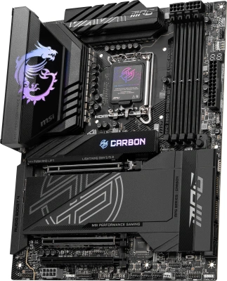 Материнская плата MSI MPG Z890 CARBON WIFI Soc-1851 Intel Z890 4xDDR5 ATX AC`97 8ch(7.1) 5Gigabit + 2.5Gigabit Ethernet RAID+HDMI