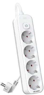 Сетевой фильтр Deli ET436 5м (4 розетки) белый (пакет ПЭ)