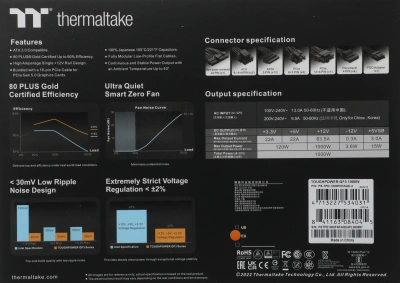 Блок питания Thermaltake ATX 1000W Toughpower GF3 Gen.5 80+ gold 24pin APFC 135mm fan 12xSATA Cab Manag RTL