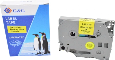 Картридж ленточный G&G GG-TZEFX631 черный на желтом 12x8 для Brother 1010/1260VP/1830VP/9700PC