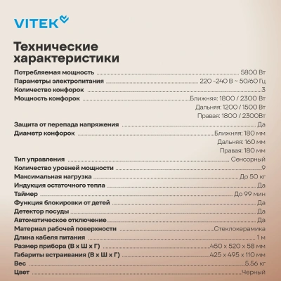 Индукционная варочная поверхность Vitek VHI4310 черный
