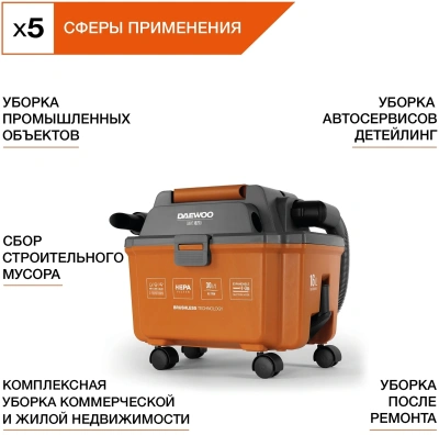 Строительный пылесос Daewoo DAVC 1621Li SET 200Вт (уборка: сухая/сбор воды/выдув) оранжевый
