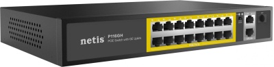 Коммутатор Netis P116GH (L2) 16x100Мбит/с 2x1Гбит/с 1SFP 16PoE 16PoE+ 240W неуправляемый