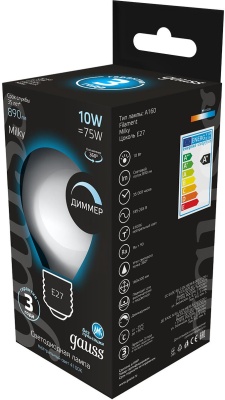 Лампа светодиодная Gauss Filament 179202210-D 10Вт цок.:E27 груша 220B св.свеч.бел.нейт. (упак.:1шт)