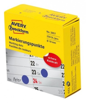 Этикетки Avery Zweckform 3857 250шт на листе диаметр 19мм/70г/м2/синий самоклей. универсальная