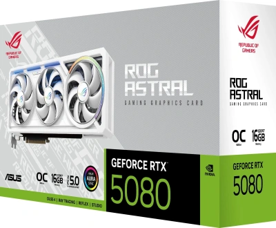 Видеокарта Asus PCI-E 5.0 ROG-ASTRAL-RTX5080-O16G-WHITE NVIDIA GeForce RTX 5080 16Gb 256bit GDDR7 2760/30000 HDMIx2 DPx3 HDCP Ret